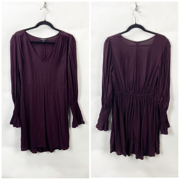 Express Medium Womens Burgundy Maroon Red V-Neck Long Sleeve Shift Dress - Picture 1 of 7